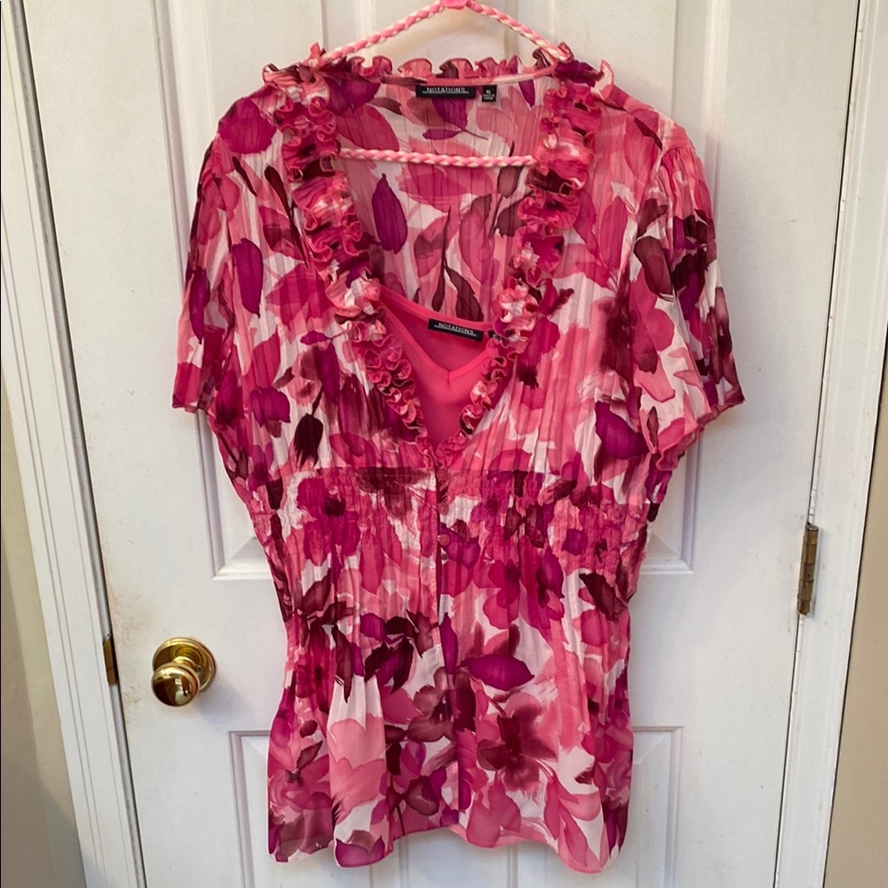 Floral Pink Ruffle Blouse and Camisole